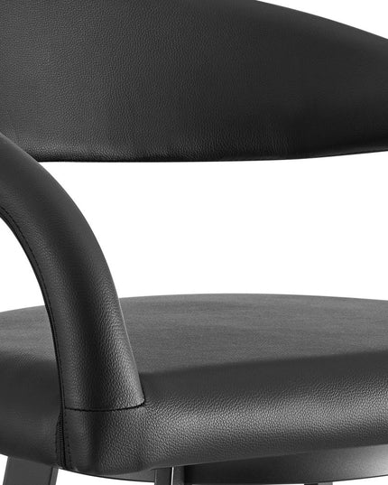 30" Black Faux Leather and Iron Low Back Bar Height Swivel Bar Chair