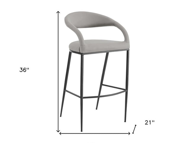 26" Light Gray and Black Faux Leather and Iron Low Back Counter Height Bar Chair