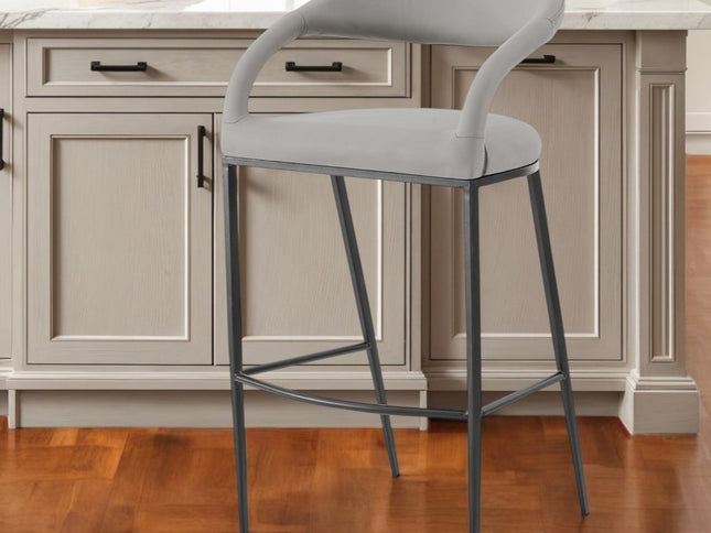 26" Light Gray and Black Faux Leather and Iron Low Back Counter Height Bar Chair