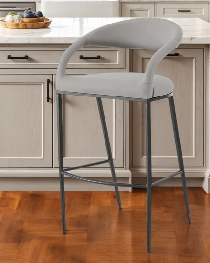 26" Light Gray and Black Faux Leather and Iron Low Back Counter Height Bar Chair