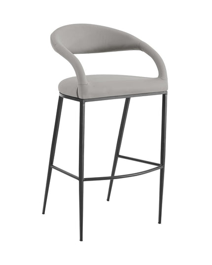 26" Light Gray and Black Faux Leather and Iron Low Back Counter Height Bar Chair