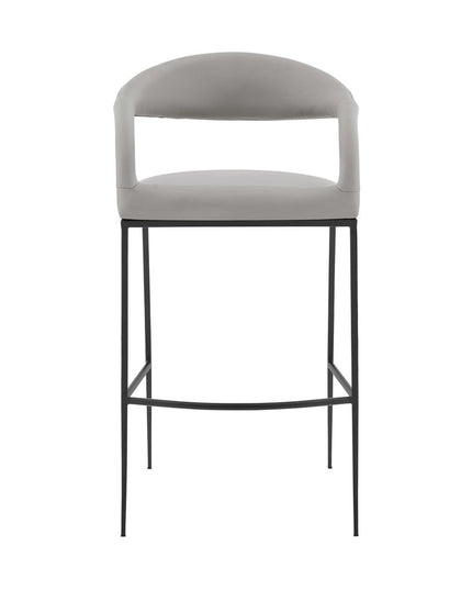 26" Light Gray and Black Faux Leather and Iron Low Back Counter Height Bar Chair