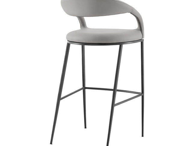 26" Light Gray and Black Faux Leather and Iron Low Back Counter Height Bar Chair