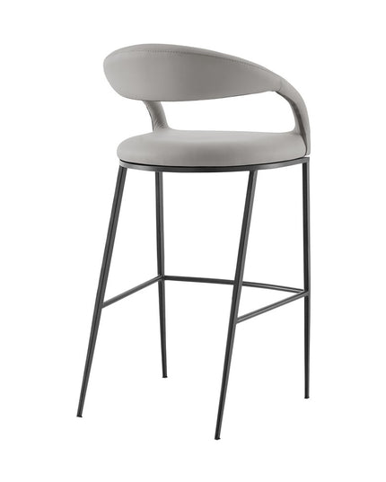 26" Light Gray and Black Faux Leather and Iron Low Back Counter Height Bar Chair