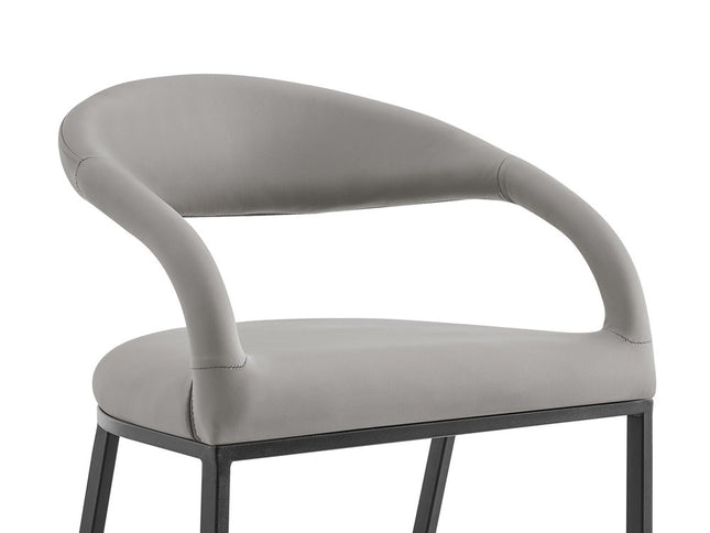 26" Light Gray and Black Faux Leather and Iron Low Back Counter Height Bar Chair