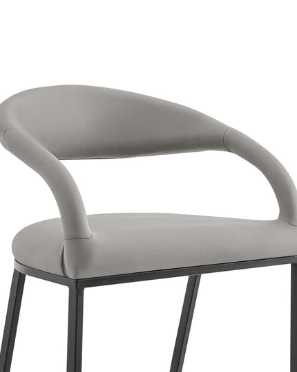 26" Light Gray and Black Faux Leather and Iron Low Back Counter Height Bar Chair