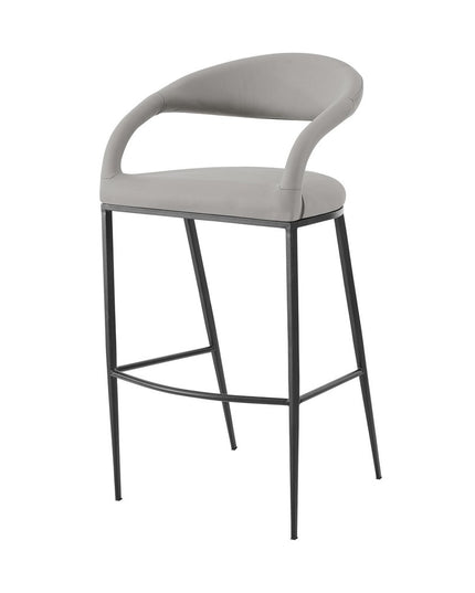 30" Light Gray and Black Faux Leather and Iron Low Back Bar Height Bar Chair