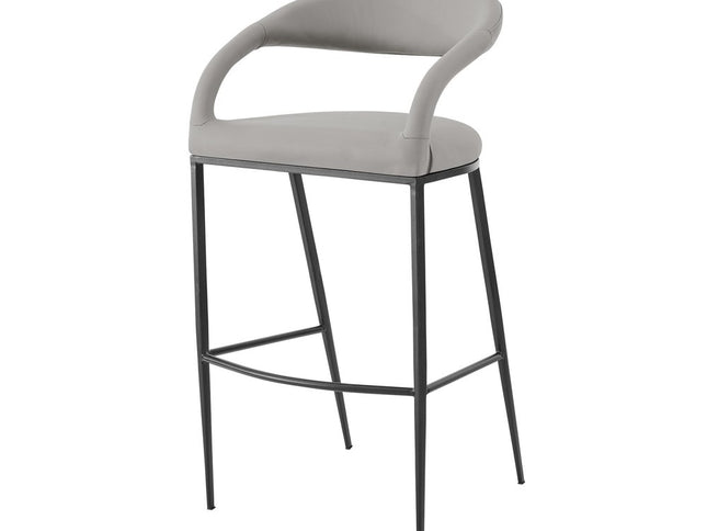 30" Light Gray and Black Faux Leather and Iron Low Back Bar Height Bar Chair