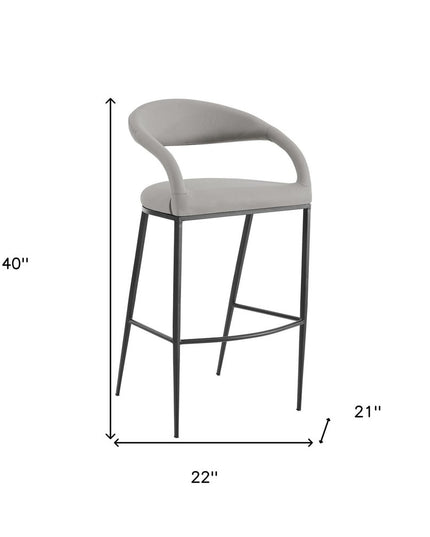 30" Light Gray and Black Faux Leather and Iron Low Back Bar Height Bar Chair