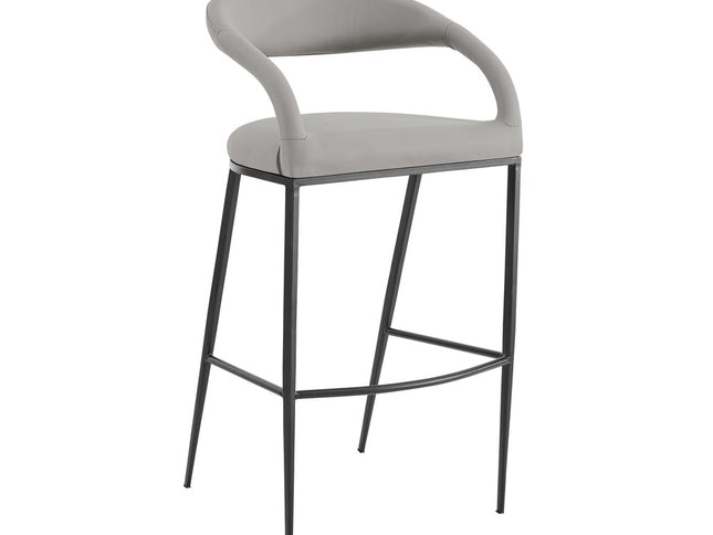 30" Light Gray and Black Faux Leather and Iron Low Back Bar Height Bar Chair