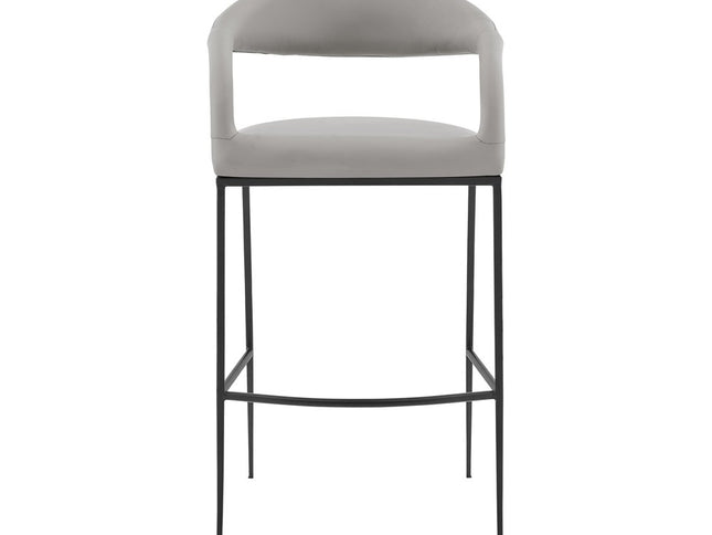 30" Light Gray and Black Faux Leather and Iron Low Back Bar Height Bar Chair