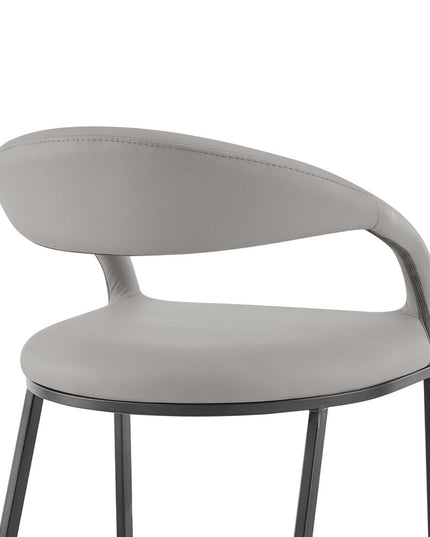 30" Light Gray and Black Faux Leather and Iron Low Back Bar Height Bar Chair