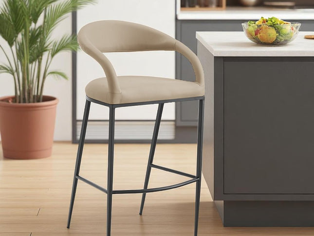 26" Beige and Black Faux Leather and Iron Low Back Counter Height Bar Chair