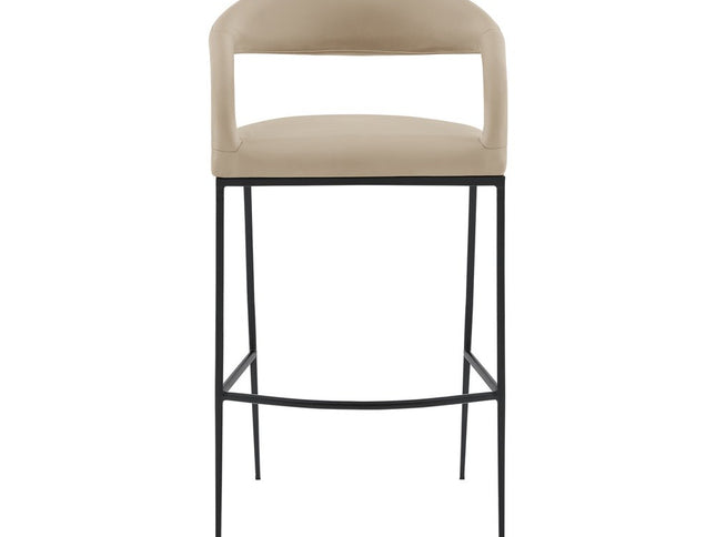 26" Beige and Black Faux Leather and Iron Low Back Counter Height Bar Chair