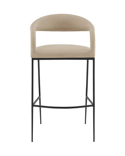 26" Beige and Black Faux Leather and Iron Low Back Counter Height Bar Chair