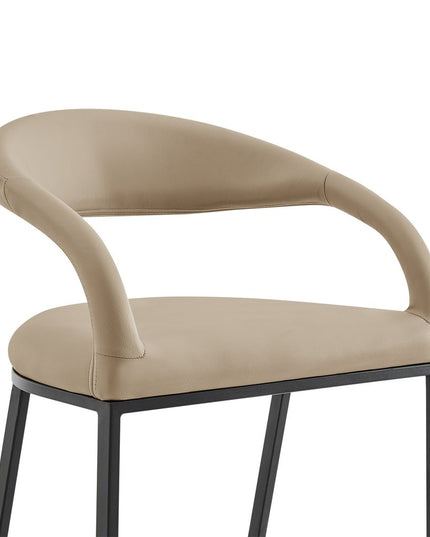 26" Beige and Black Faux Leather and Iron Low Back Counter Height Bar Chair