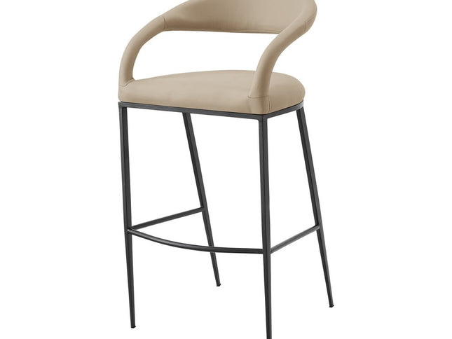 30" Beige and Black Faux Leather and Iron Low Back Bar Height Bar Chair