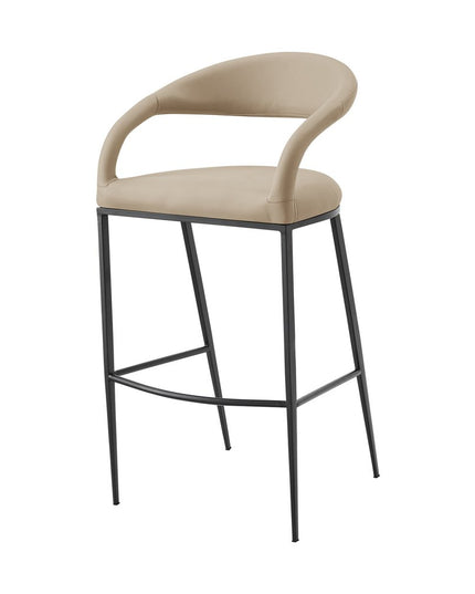 30" Beige and Black Faux Leather and Iron Low Back Bar Height Bar Chair