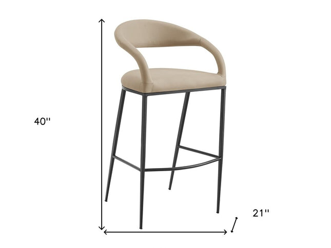 30" Beige and Black Faux Leather and Iron Low Back Bar Height Bar Chair