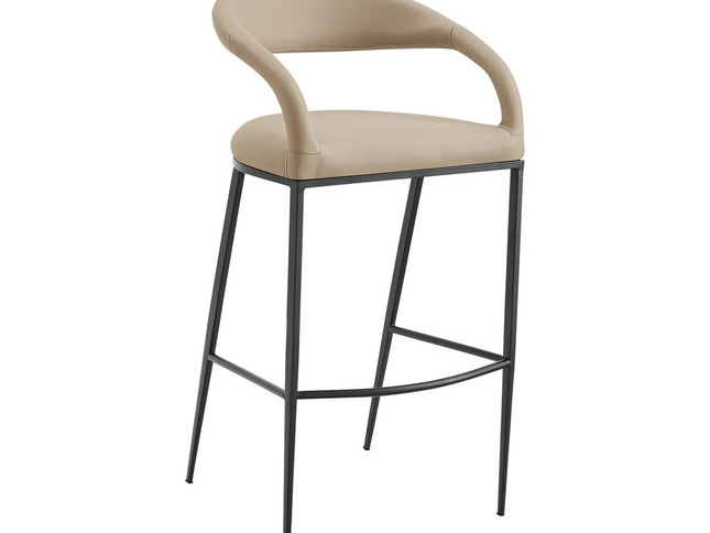 30" Beige and Black Faux Leather and Iron Low Back Bar Height Bar Chair