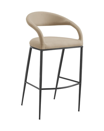 30" Beige and Black Faux Leather and Iron Low Back Bar Height Bar Chair