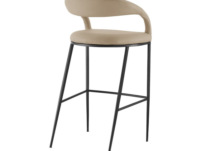 30" Beige and Black Faux Leather and Iron Low Back Bar Height Bar Chair