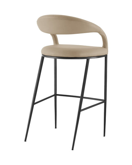 30" Beige and Black Faux Leather and Iron Low Back Bar Height Bar Chair