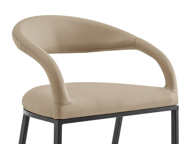 30" Beige and Black Faux Leather and Iron Low Back Bar Height Bar Chair