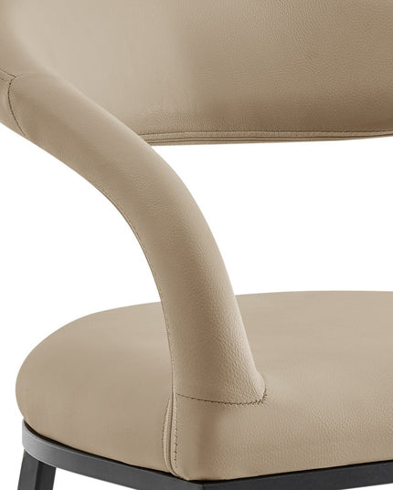 30" Beige and Black Faux Leather and Iron Low Back Bar Height Bar Chair