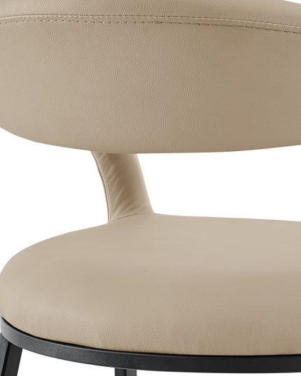 30" Beige and Black Faux Leather and Iron Low Back Bar Height Bar Chair