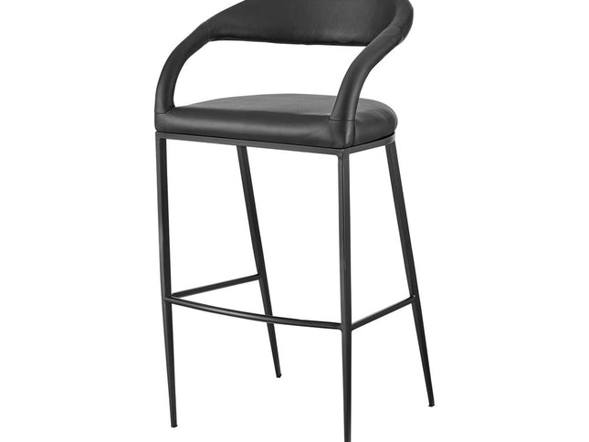 26" Black Faux Leather and Iron Low Back Counter Height Bar Chair