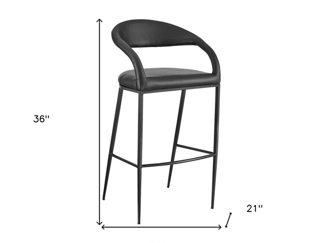 26" Black Faux Leather and Iron Low Back Counter Height Bar Chair