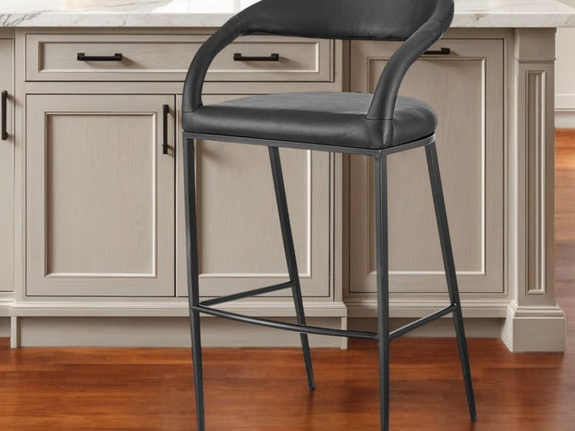 26" Black Faux Leather and Iron Low Back Counter Height Bar Chair