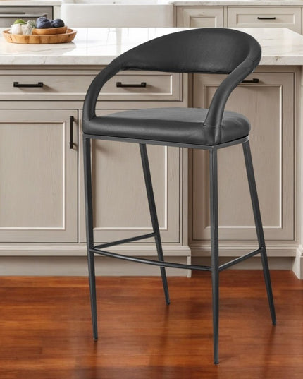 26" Black Faux Leather and Iron Low Back Counter Height Bar Chair