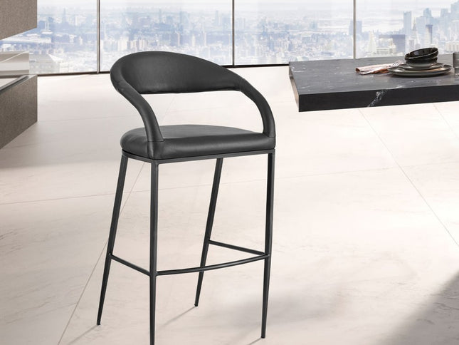 26" Black Faux Leather and Iron Low Back Counter Height Bar Chair