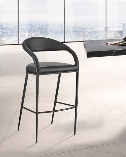 26" Black Faux Leather and Iron Low Back Counter Height Bar Chair