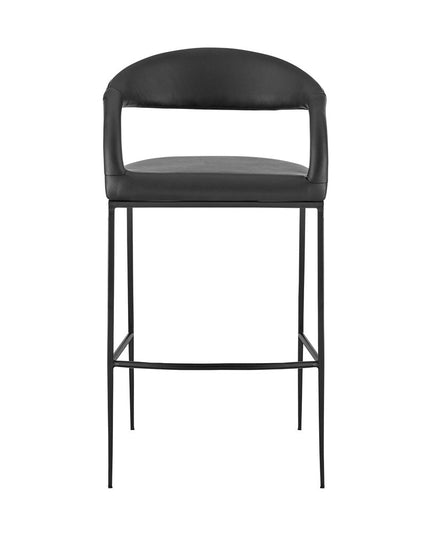 26" Black Faux Leather and Iron Low Back Counter Height Bar Chair