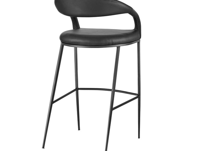 26" Black Faux Leather and Iron Low Back Counter Height Bar Chair