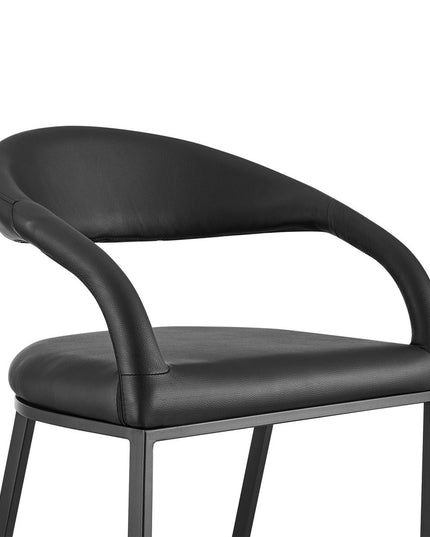 26" Black Faux Leather and Iron Low Back Counter Height Bar Chair