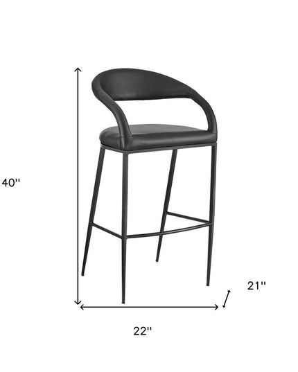 30" Black Faux Leather and Iron Low Back Bar Height Bar Chair
