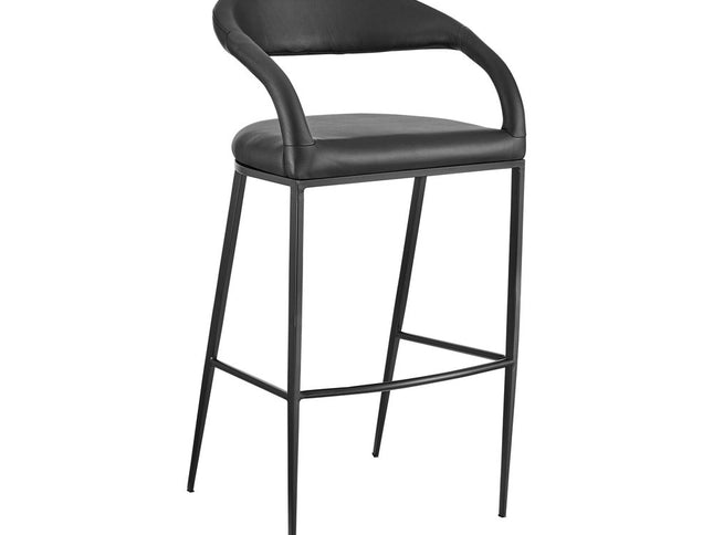 30" Black Faux Leather and Iron Low Back Bar Height Bar Chair