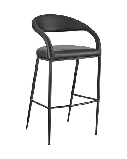 30" Black Faux Leather and Iron Low Back Bar Height Bar Chair