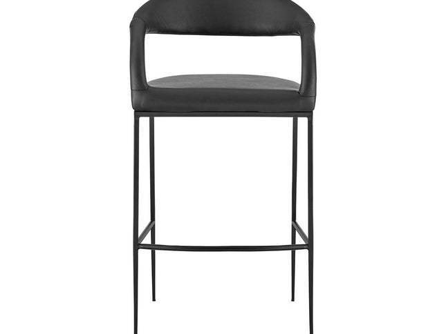 30" Black Faux Leather and Iron Low Back Bar Height Bar Chair