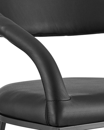 30" Black Faux Leather and Iron Low Back Bar Height Bar Chair