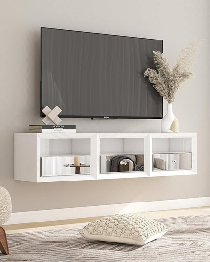 13" White Wood And Mirrored Glass One Drawer Floating Nightstand