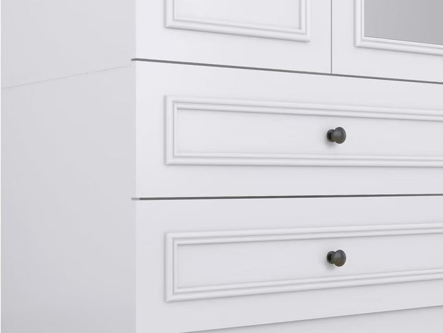 71" White Carved Geometric Mirrored Four Door Four Drawer Combo Dresser