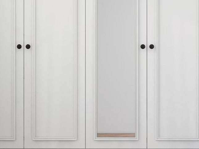 71" White Carved Geometric Mirrored Four Door Four Drawer Combo Dresser