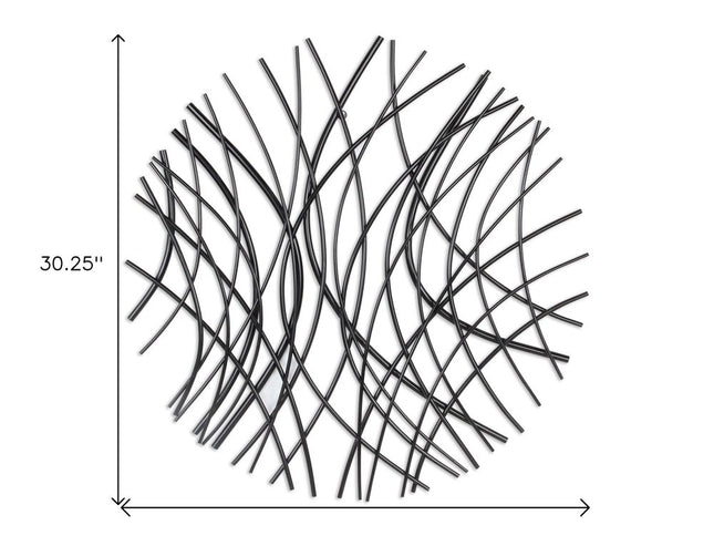 30" X 30" Black Metal Circle Abstract Hanging Dimensional Sculpture