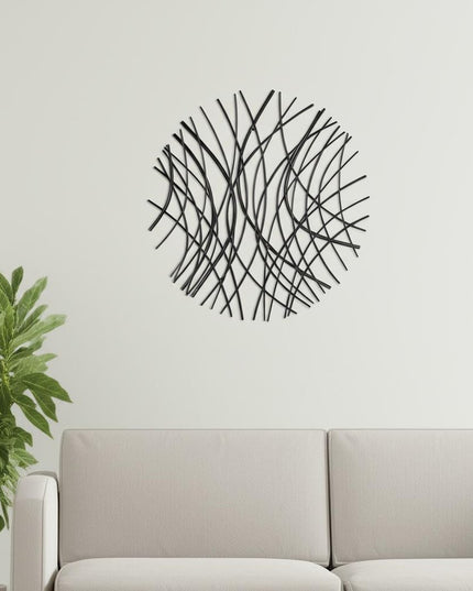 30" X 30" Black Metal Circle Abstract Hanging Dimensional Sculpture