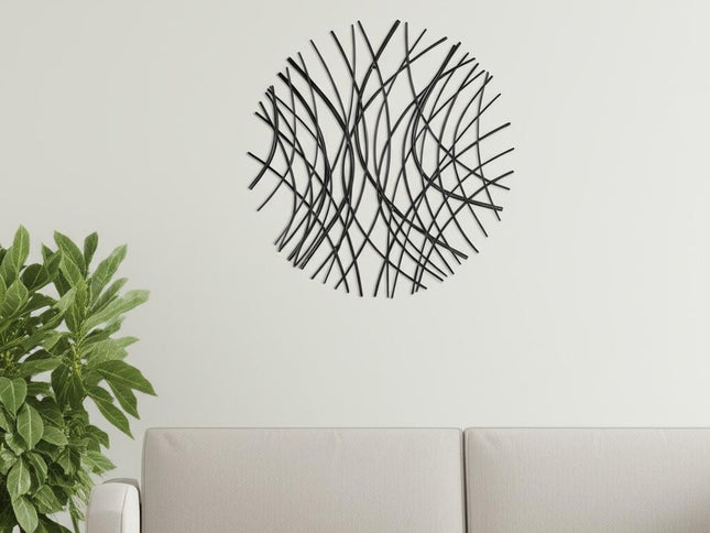 30" X 30" Black Metal Circle Abstract Hanging Dimensional Sculpture